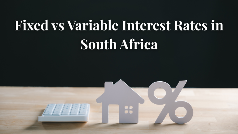Fixed vs Variable Interest Rates in South Africa, mini calculator, house and percentage sign